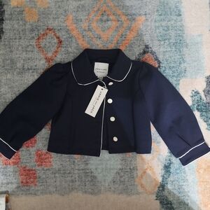 Janie and Jack Dark Blue Jacket with White Trim